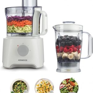 Kenwood Food Processor, 2.1L Bowl, 1.2 L Blender, Emulsifying, Knife Blade, Reversible Slicing and Grating Discs, 800 W, FDP301WH, White [Energy Class A]