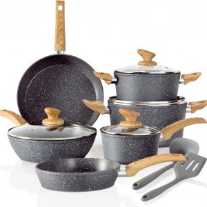 Kitchen Academy Induction Cookware Sets – 12 Piece Cooking Pan Set,