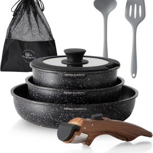 Kitchen Academy Non Stick Cookware Set, 10 Piece Granite-Coated