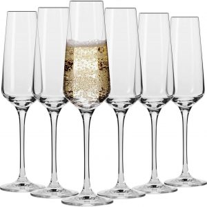 Krosno Crystal Champagne Prosecco Flutes | Set of 6 | 180 ML | Avant-Garde Collection | Wedding Gift Wine Glasses Gift Box Cocktail Glasses | Perfect for Home, Restaurants & Kitchen | Dishwasher Safe