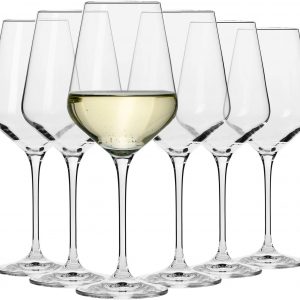 Krosno Large White Wine Glasses | Set of 6 | 390 ML | Avant-Garde Collection | Wedding Gift Cocktail Set | Glass Drinking Crystal Wine Glass | Home Restaurants Kitchen | Dishwasher Safe | Made in EU