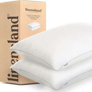 LINENSLAND® Pillows 2 Pack – Premium Soft Down Alternative Fill – Hotel Pillows – Pillows for Neck and Shoulder Pain – Cotton Cover – UK Standard Size 48×74 cm