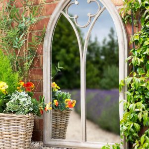 La Hacienda Garden Mirror Church Window Stone Effect Outdoor Décor, Wall Mounted, H 105cm x W 56 cm