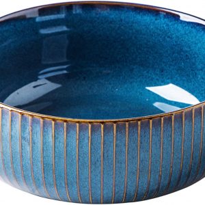 Large Salad Bowl, 1800ml Large Bowl Porcelain Fruit Serving Bowls, Stylish Blue Bowl Handmade Round Soup Bowl,Bowl for Soup,Salad,Cereal,Ramen(21cm/63oz)