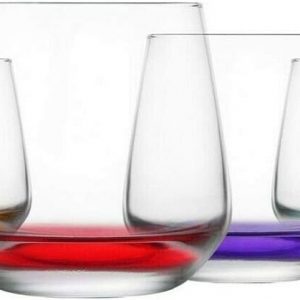 Lav Coral Tumbler Glasses. Coloured Base (Pack of 6) Whisky Juice Drinking Glasses Set. 345ml