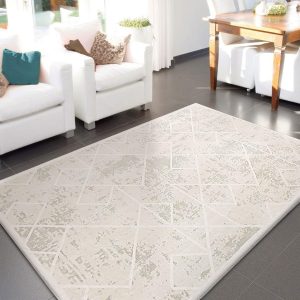 Leesentec Area Rugs Abstract Rug for Large Living Room Home Decor Modern Geometrical Rug Cream Rugs Short Pile for Easy Care -Soft Bedroom Rugs Non-slip Rugs Cream/White (Ivory White, 160 * 200cm)