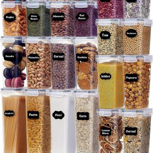 Lifewit 24pcs Airtight Food Storage Containers with Universal Lids, Plastic Cereal Storage Containers with Labels Marker for Flour Sugar Dry Food in Kitchen Pantry Organization, BPA Free