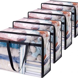 Lifewit 4 Pack Clear Plastic Storage Bags, 40L Foldable Clothes Storage Boxes Wardrobe Storage Organizer Moving Bags with Reinforced Handle for Loft Wardrobe for Bedding Clothes Blanket Duvet