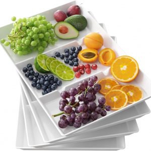 Lifewit Divided Serving Tray Platter Plastic, 4PCS White Reusable Trays for Food Eating, Tea/Drink/Snack/Dinner Serving Platters for Kichen, Bar, Restaurant, 38.1 x 25.4 cm