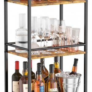 Lifewit Drink Trolley, 3 Tier Rolling Bar Cart, Tea Serving Trolley on Lockable Wheels, Kitchen Cocktail Alcohol Trolley for Dining Living Room, 43.2 x 30 x 81.5 cm, Rustic Brown
