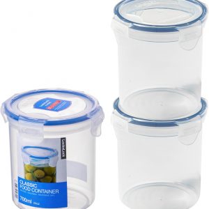 LocknLock Round Food Containers with Lids Set of 3 – Plastic Airtight & Watertight Food Storage Containers, BPA Free & Dishwasher Safe, 3 x 700ml