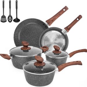 M MELENTA Nonstick Pots and Pans Set, 11 Piece Die-Cast Induction Hob