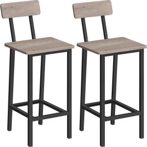 MAHANCRIS Bar Stools, Set of 2 Bar Chairs with Backrest, Kitchen Bar Stools with Footrest, 61.2 CM Tall Counter Bar Stools, Easy Assembly, for Dining Room, Bar, Greige and Black ABAHG03101V