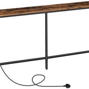 MAHANCRIS Console Table with Power Outlet, 180 CM Narrow Sofa Table, Industrial Entryway Table with USB Ports, Behind Couch Table for Entryway, Hallway, Foyer, Living Room, Rustic Brown ACTHR18KE01V