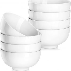 MALACASA, Series Regular, 450ML Porcelain Bowl Set, White Cereal Bowl/Soup Bowl/Rice Bowl/Dessert Bowl/Breakfast Bowl/Salad Bowl (12.5 * 12.5 * 6.5CM), Set of 8