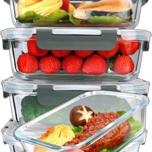 MCIRCO Glass Meal Prep Containers with Lids 1040ml Airtight Glass Food Storage Containers, Set of 5