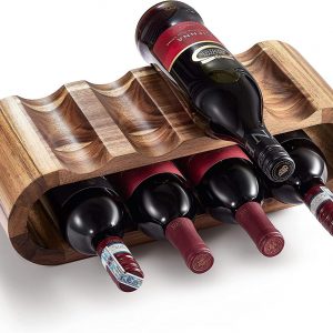 Mardili Free Standing Acacia Wood Wine Rack Storage, 8 Wine Bottle Holder Stand, Wine Shelf Organizer, Perfect for Home Décor and Wine Gifts, No Need Assembly
