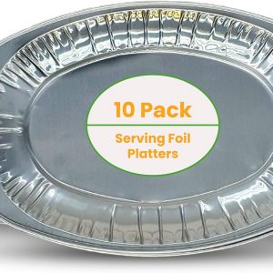 MaxxCore Aluminium Foil Party Platters – Large Serving Platter – Oven and Freezer Safe – Appetizer Serving Tray – Reusable Serving Platter Set – Recyclable Trays for Parties – 10 pack – 35x23cm