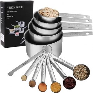 Measuring Cups & Spoons Set of 12 -VBOK IGFE Premium Stainless Steel 5 Measuring Cups and 6 Measuring Spoons with Leveler,for Dry and Liquid Ingredient