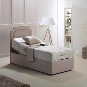 MiBed Adjustable Electric Bed Tufted Cotton Viscose Damask Mattress With Headboard And End Drawer, Remote Control Made Entirely In The Uk With 5 Years Of Warranty (beige, Standard Single 3ft)