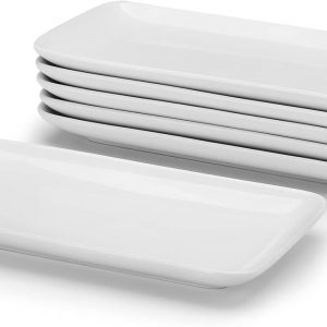 Miicol Rectangle Serving Platters Set of 6, White Serving Plates 9 inch/23cm, Small Ceramic Dinner Plates for Dessert, Sushi, Side Dishes, Party