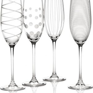 Mikasa Cheers Crystal Champagne Flutes Set, 4 Piece, Champagne Glasses with Quirky Designs, 250ml