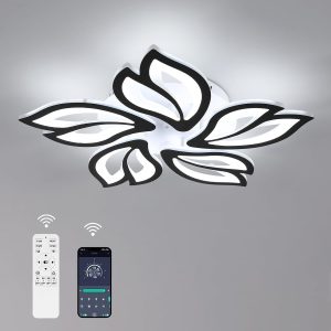 Modern Dimmable LED Chandelier, Creative 5-head Petals LED Ceiling Lamp with Remote Control, 45W Metal Acrylic Ceiling Chandelier Lighting Fixture for Living Room Bedroom Children’s Room