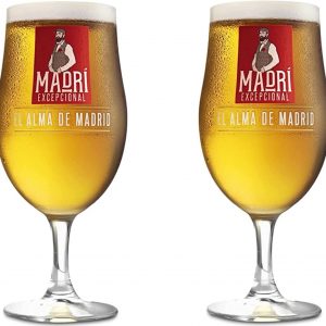 Molson Coors 2X Madri Exceptional Beer Glasses | Pint to Brim 20oz | Nucleated Chalice Glasses | Official Merchandise | Perfect for Your Home Bar or Mancave | 2 Glasses