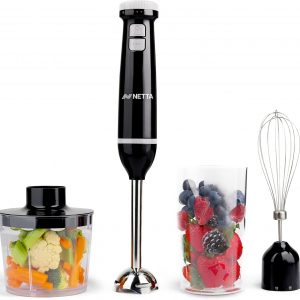 NETTA 3 in 1 Hand Blender, Whisk and Mini Chopper with 700ml Beaker – Powerful 600W – Electric Whisk, Immersion Mixer, 500ml Chopper Bowl – Stainless Steel Blades – BPA Free