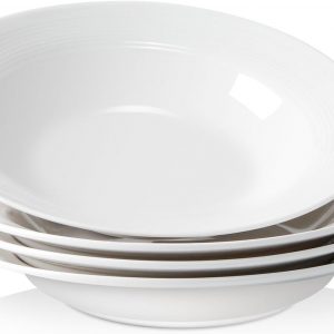 NUTRIUPS 8.5” Soup Plates Set of 4, 250ml, Wide Rimmed Soup Bowls – 8 oz Pasta Plates, Porcelain Soup Bowls, Microwave & Dishwasher Safe