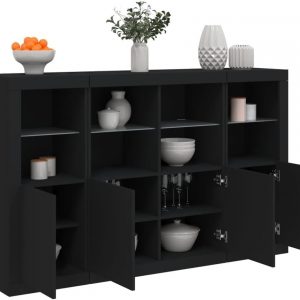 Nice Cabinets & Storage Buffets & Sideboards-Sideboards with LED Lights 3 pcs Black Engineered Wood
