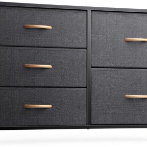 Nicehill Dresser for Bedroom with 5 Drawers, Storage Organizer, Wide Chest of Drawers for Closet, Clothes, Kids, Baby, TV Stand, Wood Board, Fabric Drawers(Black Grey)