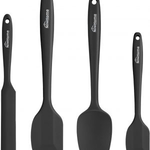 NileHome Silicone Spatula Set, High Heat-Resistant Premium BPA-Free One Piece Seamless Design, Non-Stick Rubber with 18/8 Stainless Steel Core, Cooking/Baking Utensil Set of 4, Black