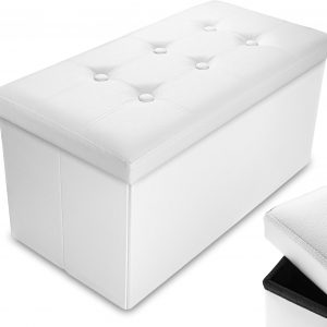 Nyxi 76 x 38 x 38 cm Faux Leather White Ottoman Foldable Storage Boxes Seat Foot Stool Storage Box with Lids for Kids Toys, Bedroom, Hallway, Living Room
