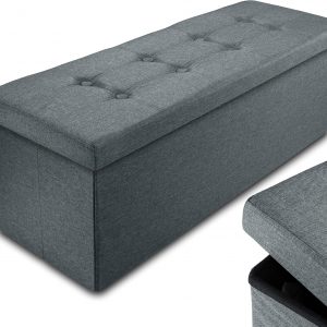 Nyxi Ottoman 110 * 38 * 38cm Foldable Storage Boxes Seat Foot Stool Storage Box with Lids for Kids Toys, Bedroom, Hallway, Living Room Dark Grey