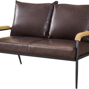 OFCASA 2 Seater Sofa Settee Upholstered Faux Leather Loveseat Couch with Padded Pillows and Metal Frame Armchair Small Double Seat Sofa for Bedroom Living Room Office Garden, Brown