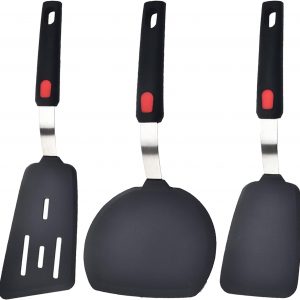 OLIYA Silicone Spatula Set of 3, Non-Stick 600°F Heat Resistant Cooking Spatula, Kitchen Utensils Rubber Spatula Set, BPA Free, Can be Used for Eggs, Fish, Pancakes etc. Black