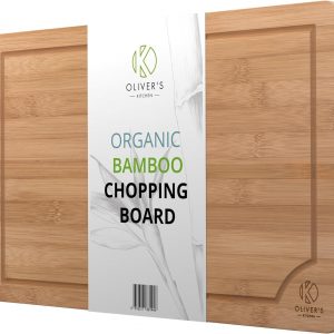 Oliver’s Kitchen’s Premium 100% Organic Large Bamboo Chopping Board – (45 x 30 x 2 cm) – Reversible Wooden Cutting Board – Strong, Durable & Hard Wearing Serving Board – Easy To Clean with Drip Groove