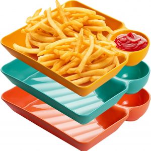 Orrdiffi Chip and Dip Bowl Nacho Tray Dip Dishes Reusable Party Serving Trays and Platters Chip and Dip Platter Tray, 18 cm, 3 Pieces