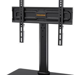 Perlegear Universal Swivel TV Stand for 24-60 inch TVs up to 40kg, Height Adjustable Table Top TV Stand, TV Base Stand with Tempered Glass Base, Pedestal TV Stand with Bracket Max VESA 400x400mm