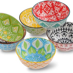 Porcelain Dessert Bowls Cereal bowl – Ceramic Bowl Set of 6 – Colorful Small Bowls for Ice Cream | Soup | Cereal | Rice | Snack | Side Dish | Condiment Microwave and Dishwasher Safe -4.75 Inch(10OZ)