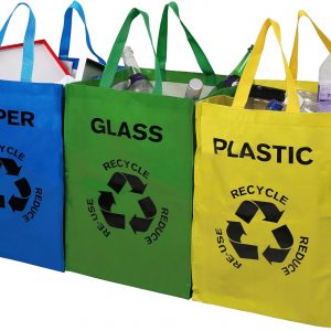 Premier Housewares Recycling Bags / Recycling Bin / Plastic Glass Paper Recycling Bags with Handles / Multicoloured – Set of 3