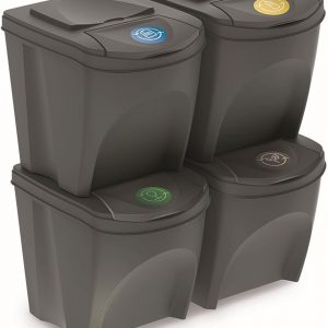 Prosperplast KEDEN Sortibox Set of 4 Recycling Bins, Grey, Volume 4 x 25L