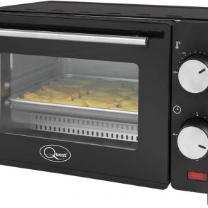 Quest 35409 Compact 9L Mini Oven/Temperature Controlled from 100-230° / 60 Minute Timer with Auto Shut Off / 650W / Tempered Glass Door / 36.5 cm x 28.5 cm x 22.1 cm, Black