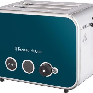 Russell Hobbs 2 Slice Distinctions Toaster (Countdown to ready, Extra wide & long slots, 6 Browning levels & Defrost/Reheat/Cancel, Lift & Look feature, 1600W, Stainless Steel & Ocean Blue) 26431