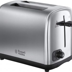 Russell Hobbs 2 Slice Toaster with Perfect Toast Technology for improved evenness (Wide slots, Lift & look feature, 6 Browning levels, Frozen & Cancel function, 850W, Brushed & Stainless Steel) 24080