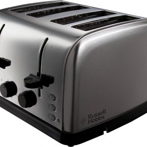 Russell Hobbs 4 Slice Toaster (High lift feature, 7 Browning levels, Frozen/Cancel/Reheat function, Red indicator lights, Removable crumb tray, 850W, Stainless Steel with brushed sides) 18790