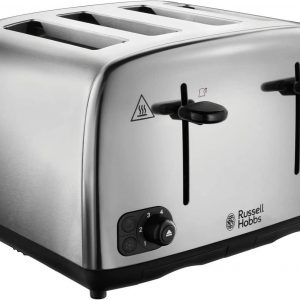 Russell Hobbs 4 Slice Toaster with Perfect Toast Technology for improved evenness (Wide slots, Lift & look feature, 6 Browning levels, Frozen & Cancel function, 1700W, Brushed & Stainless Steel) 24090
