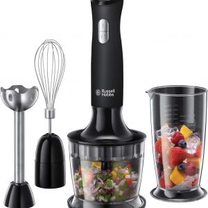 Russell Hobbs Desire 3 in 1 Electric Hand Blender, Fruit & Veg Mini Chopper & Whisk attachment, Stainless steel blending leg, whisk & blades, 500ml capacity chopping bowl & 700ml beaker, 500W, 24702