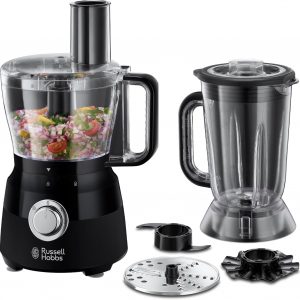 Russell Hobbs Desire Electric Food Processor, Bowl with 1.5L usable capacity, 1.5L Plastic jug, Stainless steel blades, reversible slicing/shredding disk, dough hook & creaming disk inc, 600W, 24732